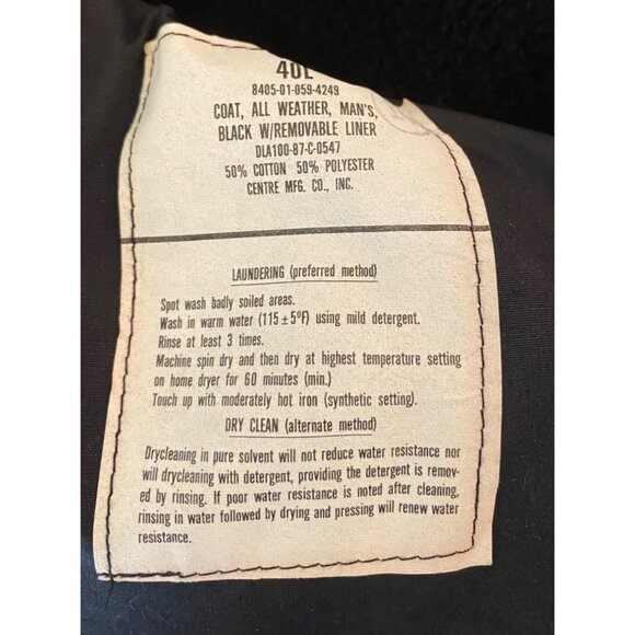 U.S. Military Trench Coat 40L Black Faux Fur Removable Liner Centre Mfg. - Picture 5 of 11